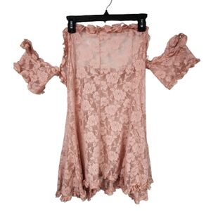 Ann Nahari Pink Lace Off The Shoulder Coquette Mini Slip Dress Size 3XL